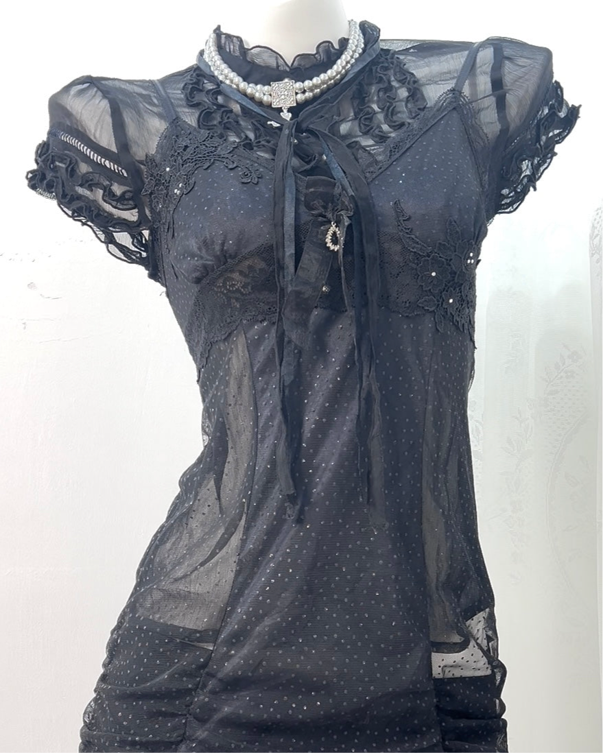 Axes Femme Sheer Ruffle Shirt