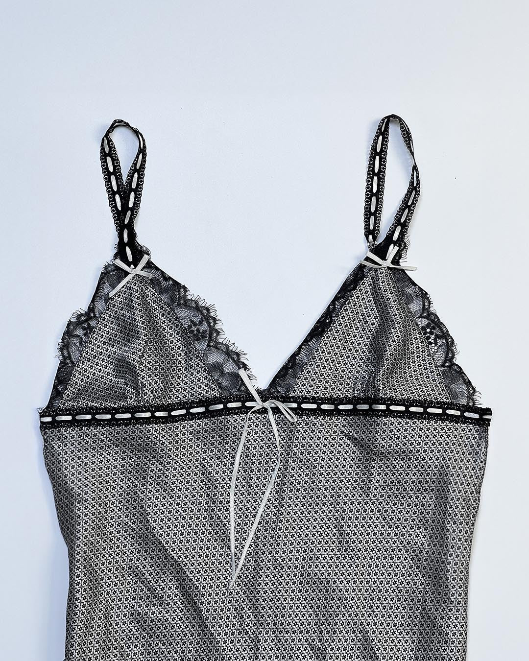 Monochrome Lace Ribbon Slip
