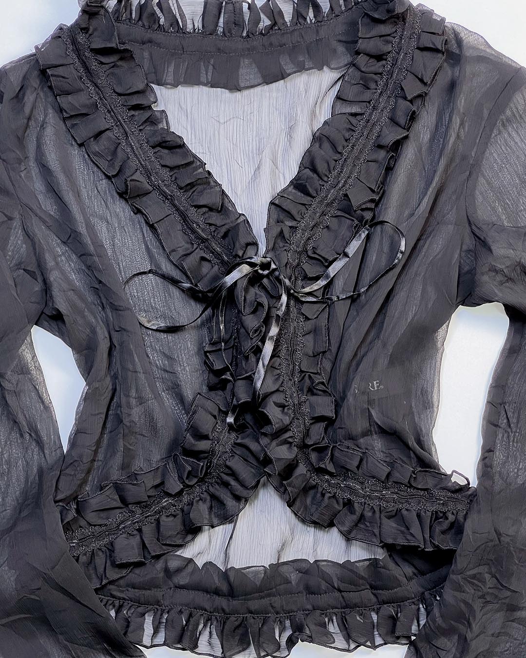 Sheer Ruffle Tie Blouse Outer