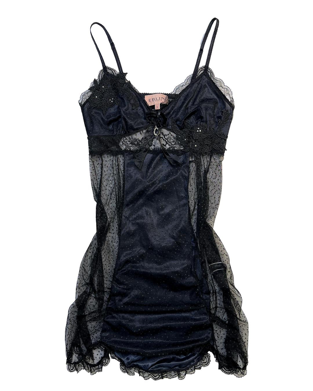 Black Satin Dot Mesh Slip