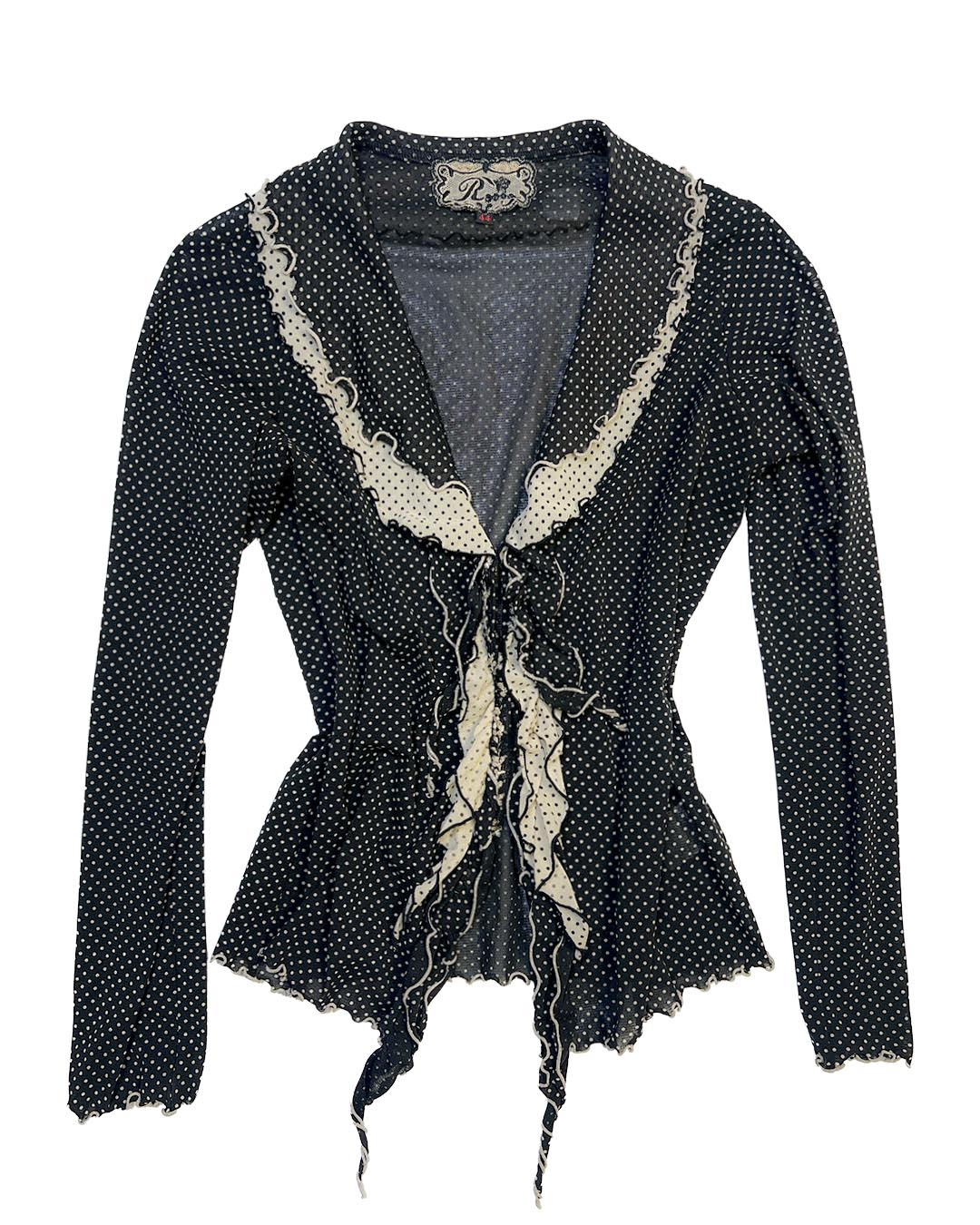 Polka Lace Trim Tie Blouse Outer