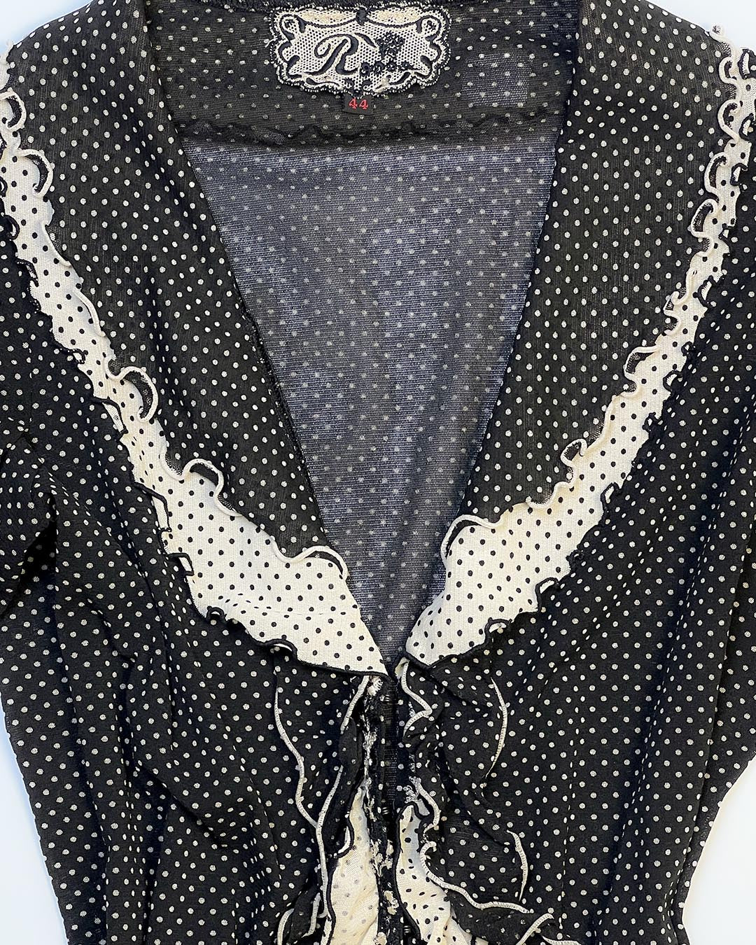 Polka Lace Trim Tie Blouse Outer