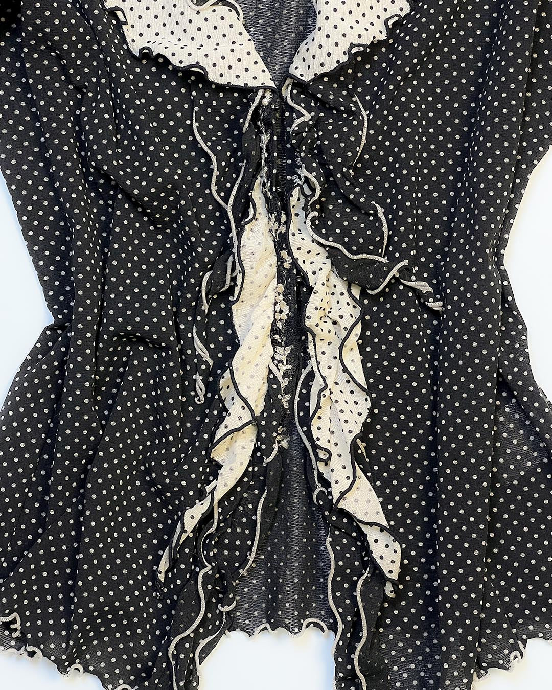 Polka Lace Trim Tie Blouse Outer