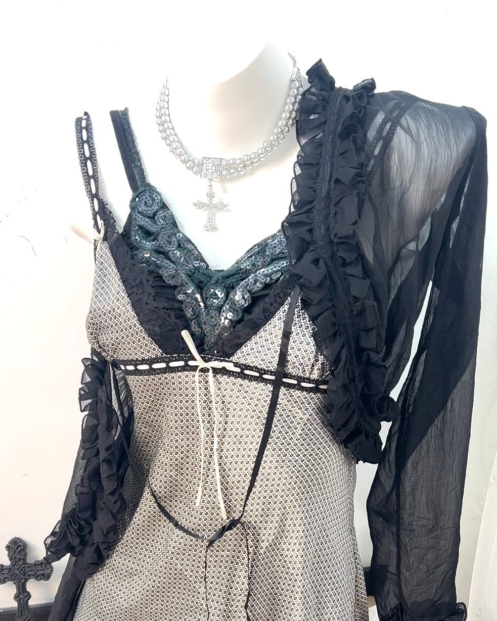 Sheer Ruffle Tie Blouse Outer