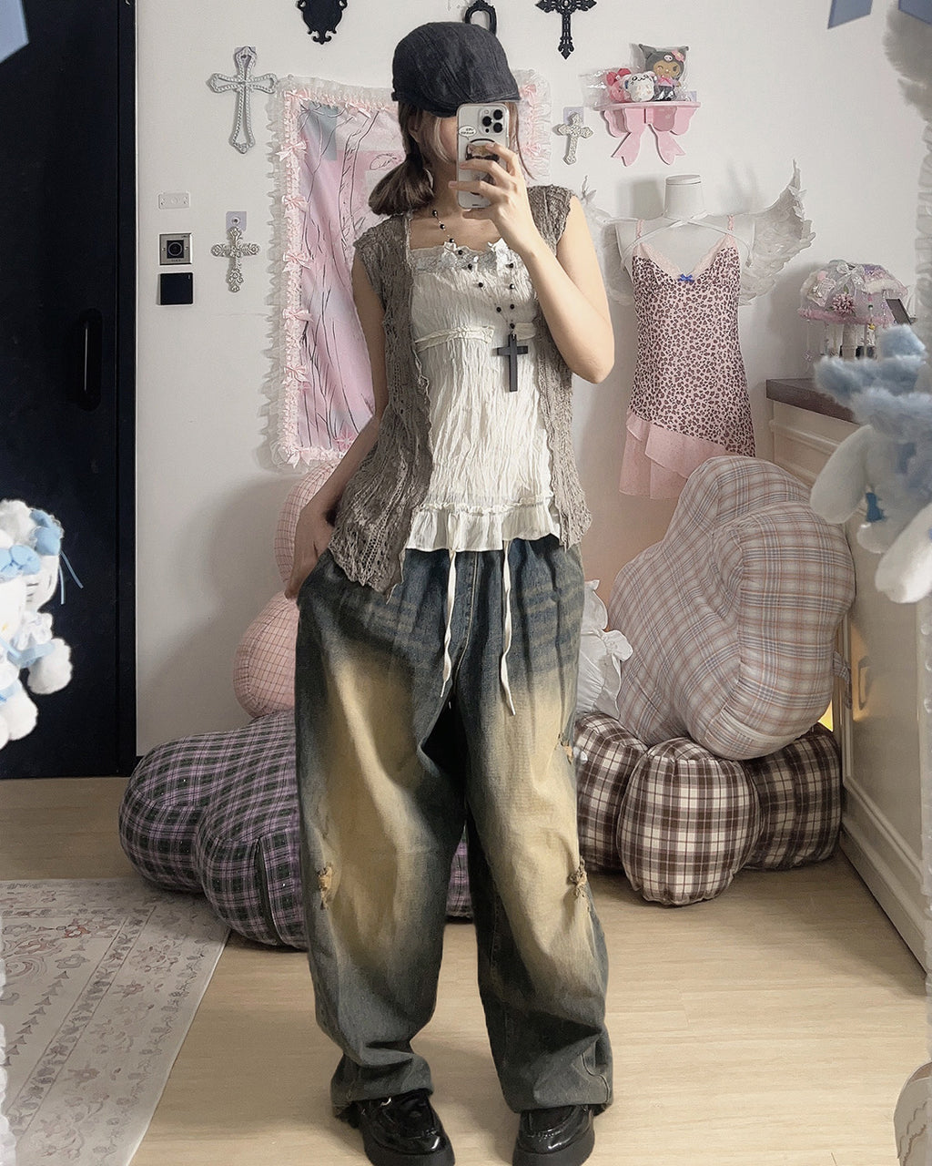 Dusty Crochet Knit Vest Layering Set