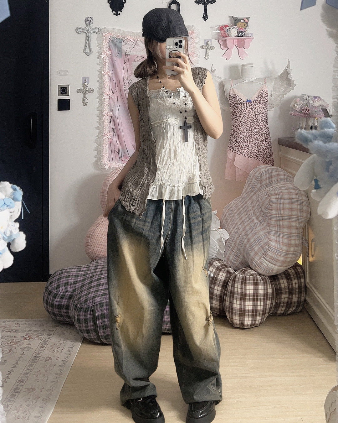 Dusty Crochet Knit Vest Layering Set