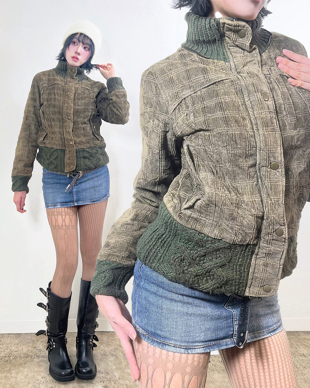 High Neck Knit Zip-up Jacket