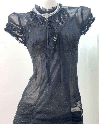 Axes Femme Sheer Ruffle Shirt