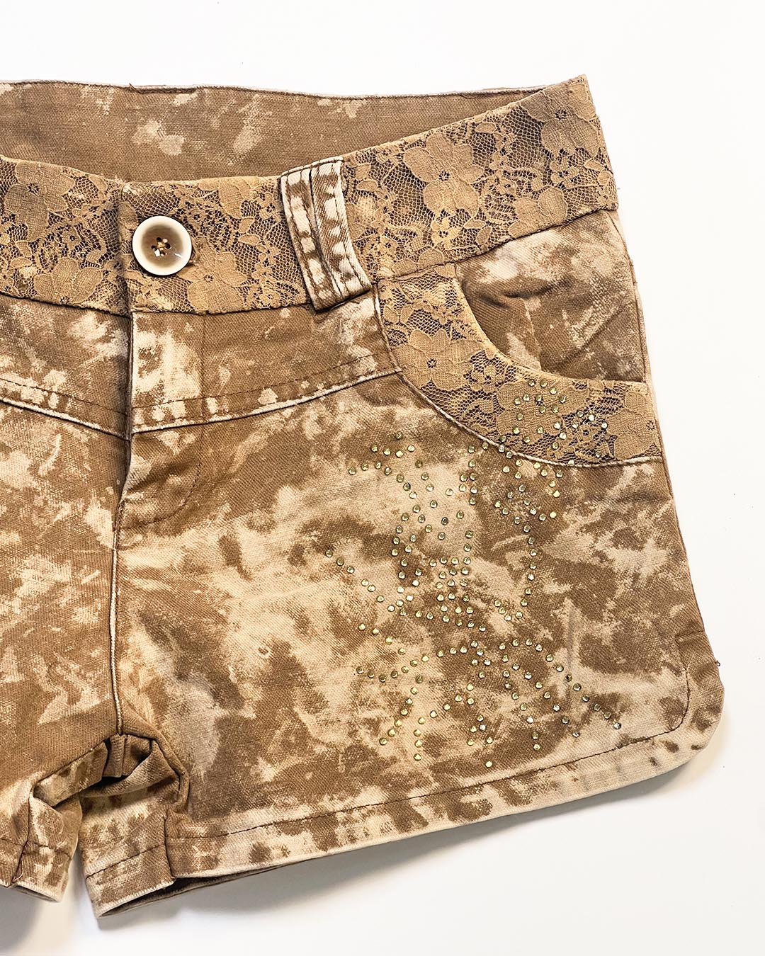 Lace Belt Acid Wash Shorts