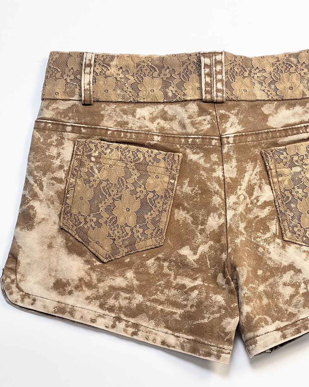 Lace Belt Acid Wash Shorts