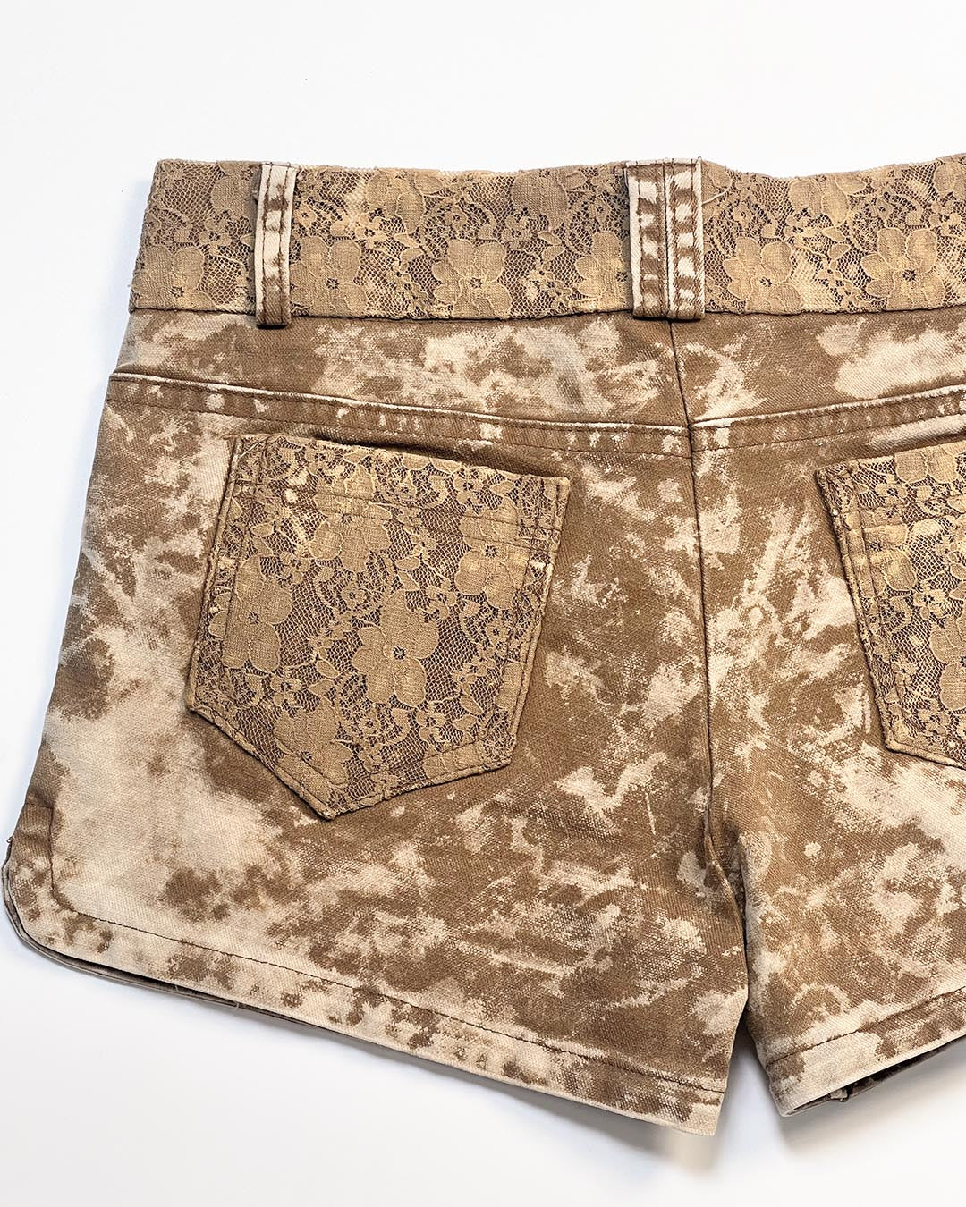 Lace Belt Acid Wash Shorts
