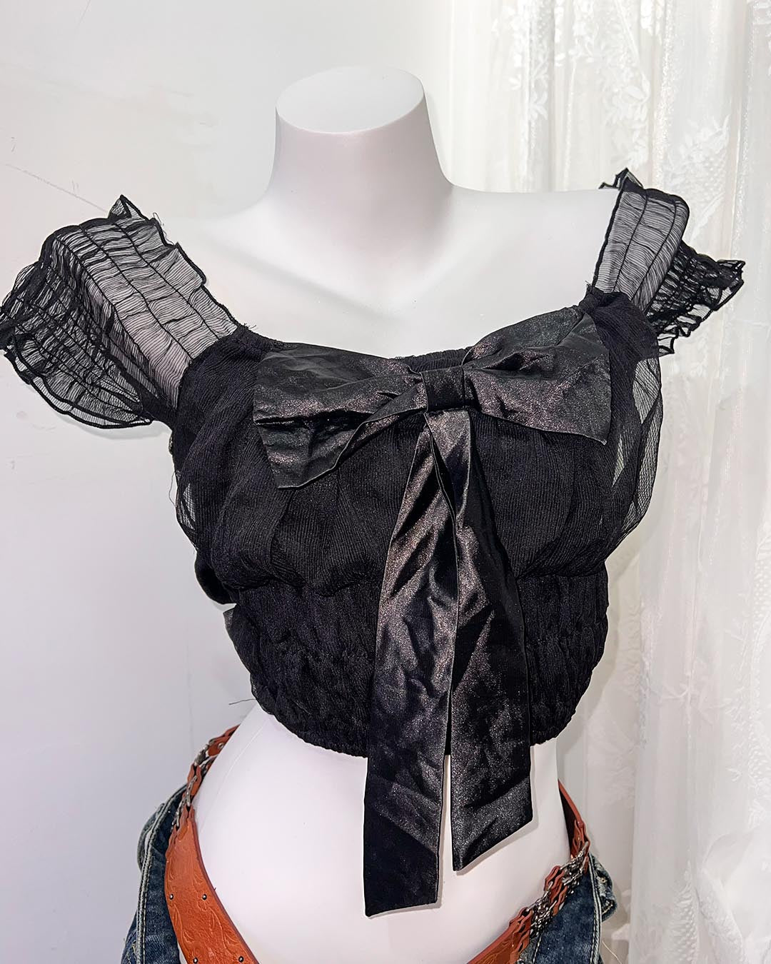 Velvet Ribbon Off-Shoulder Top