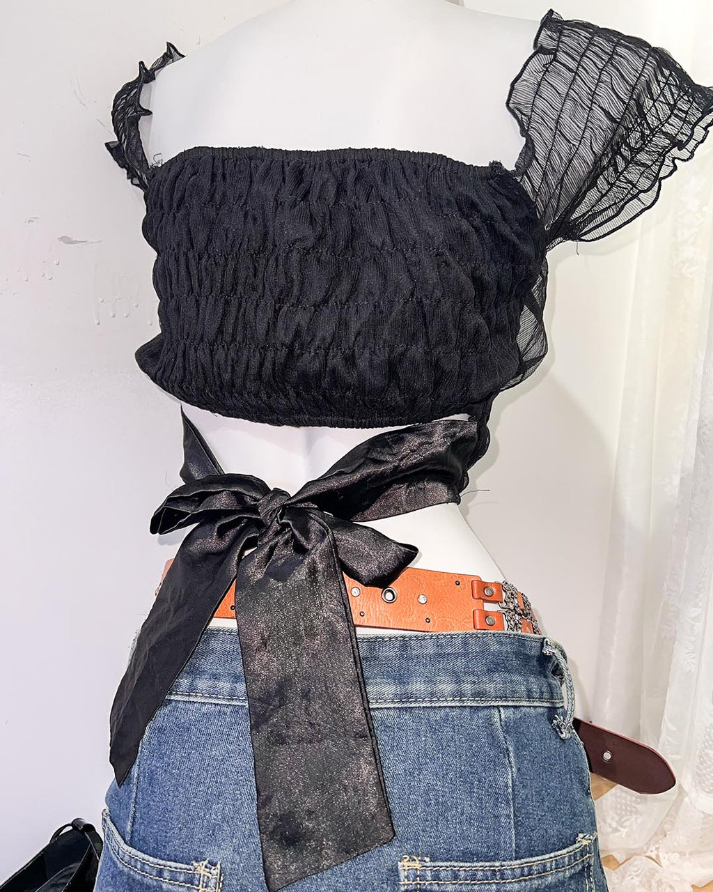 Velvet Ribbon Off-Shoulder Top