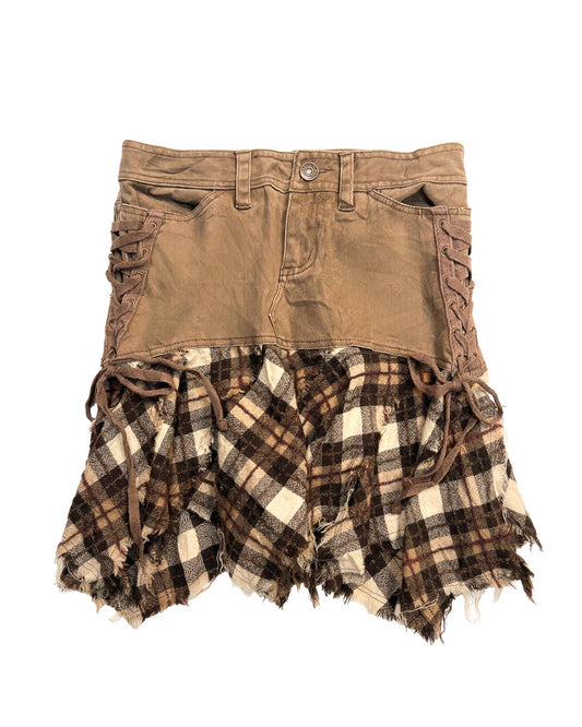 CECIL McBEE Plaid Patchwork Skirt