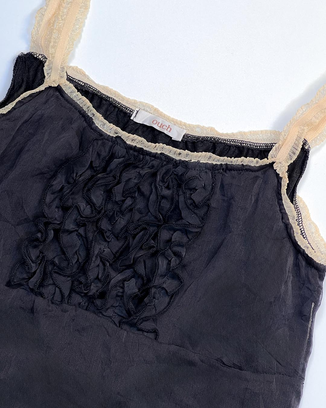 Black x Beige Ruffle Trim Cami