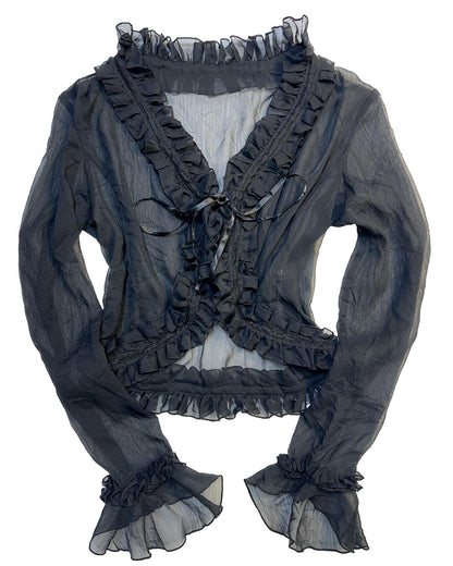 Sheer Ruffle Tie Blouse Outer
