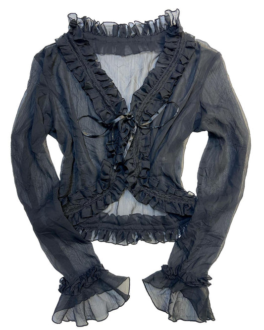 Sheer Ruffle Tie Blouse Outer