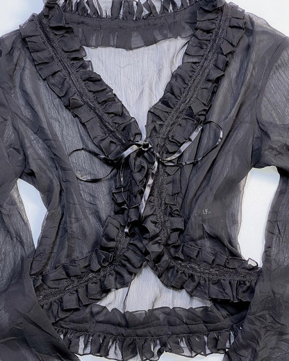 Sheer Ruffle Tie Blouse Outer
