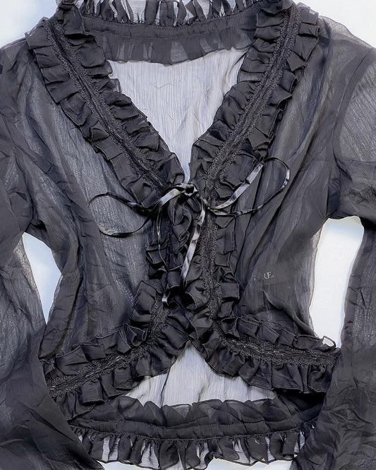 Sheer Ruffle Tie Blouse Outer