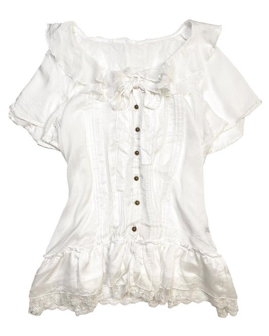 Ivory Ruffle Bow Blouse