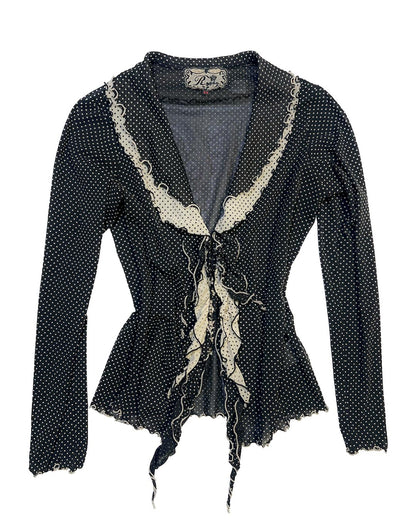 Polka Lace Trim Tie Blouse Outer