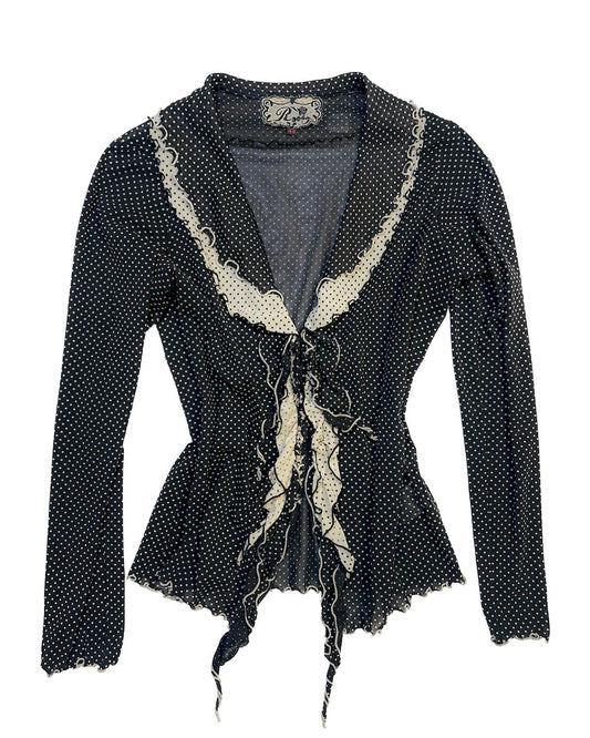 Polka Lace Trim Tie Blouse Outer