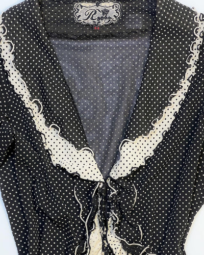 Polka Lace Trim Tie Blouse Outer