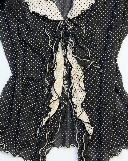 Polka Lace Trim Tie Blouse Outer
