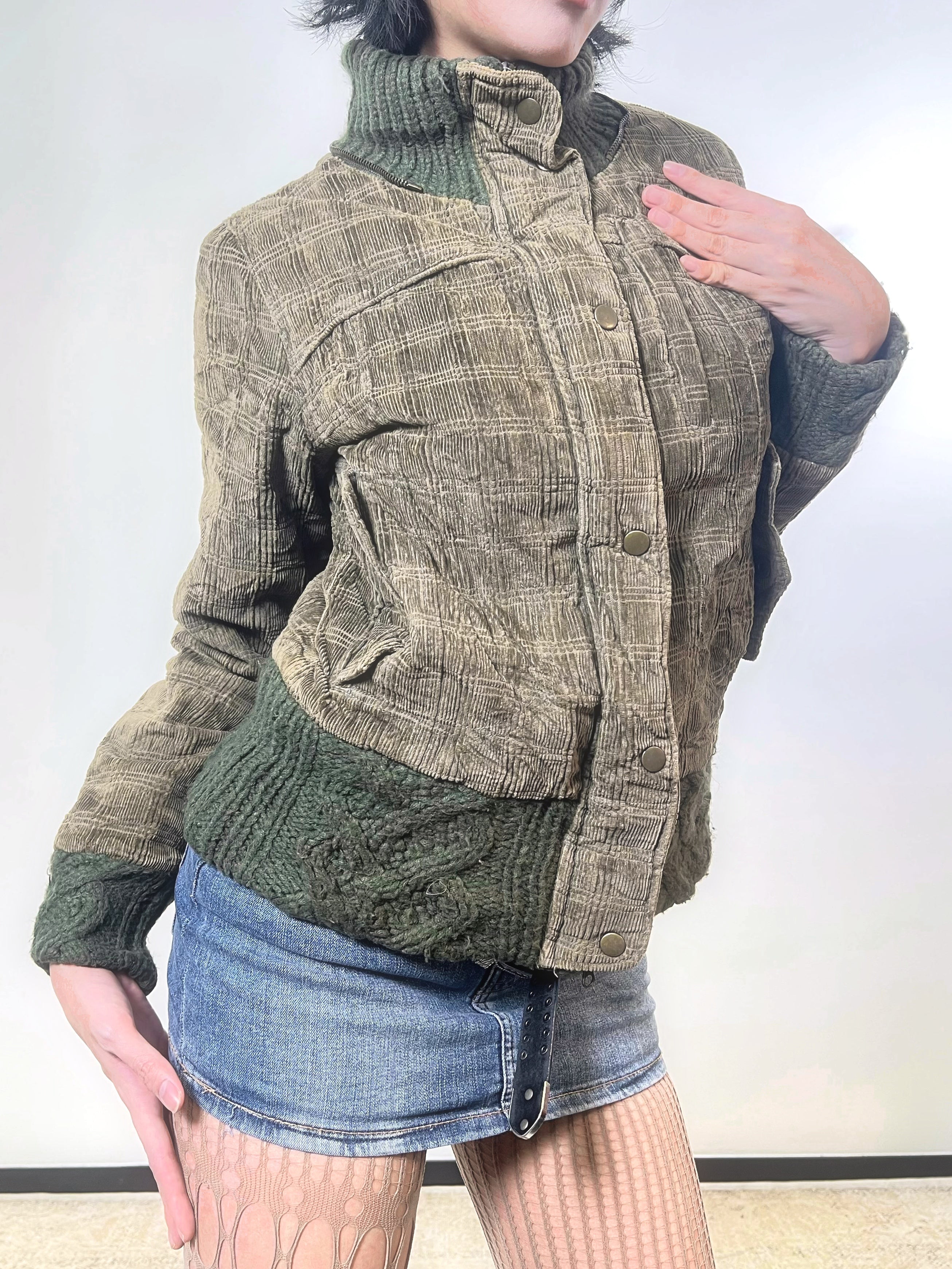 High Neck Knit Zip-up Jacket