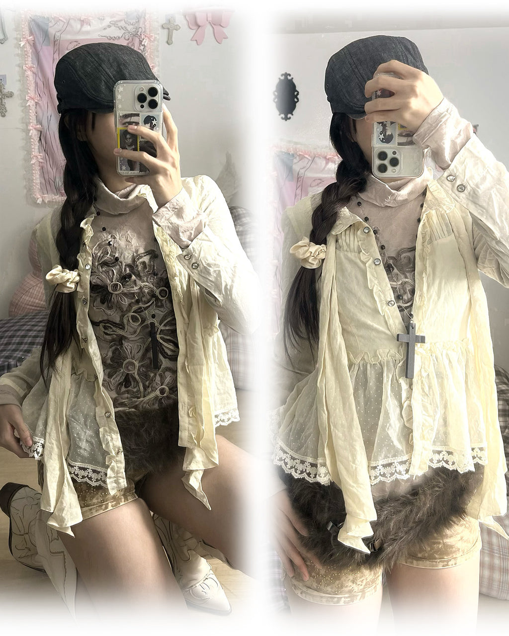 Cream Layered Turtleneck Set