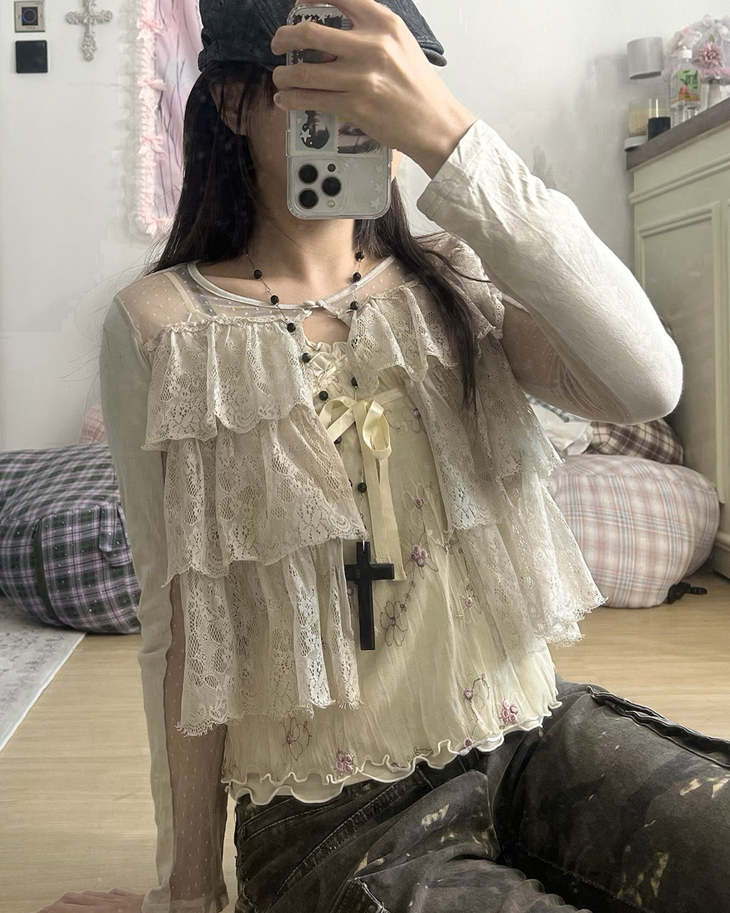 SPIRALGIRL Layered Lace Cardigan