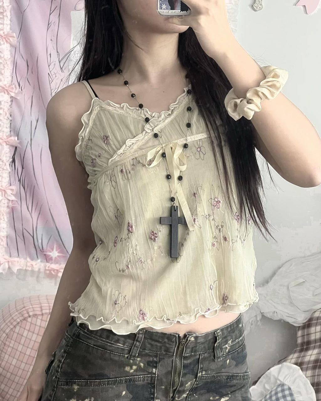 Floral Embroidered Ruffle Camisole