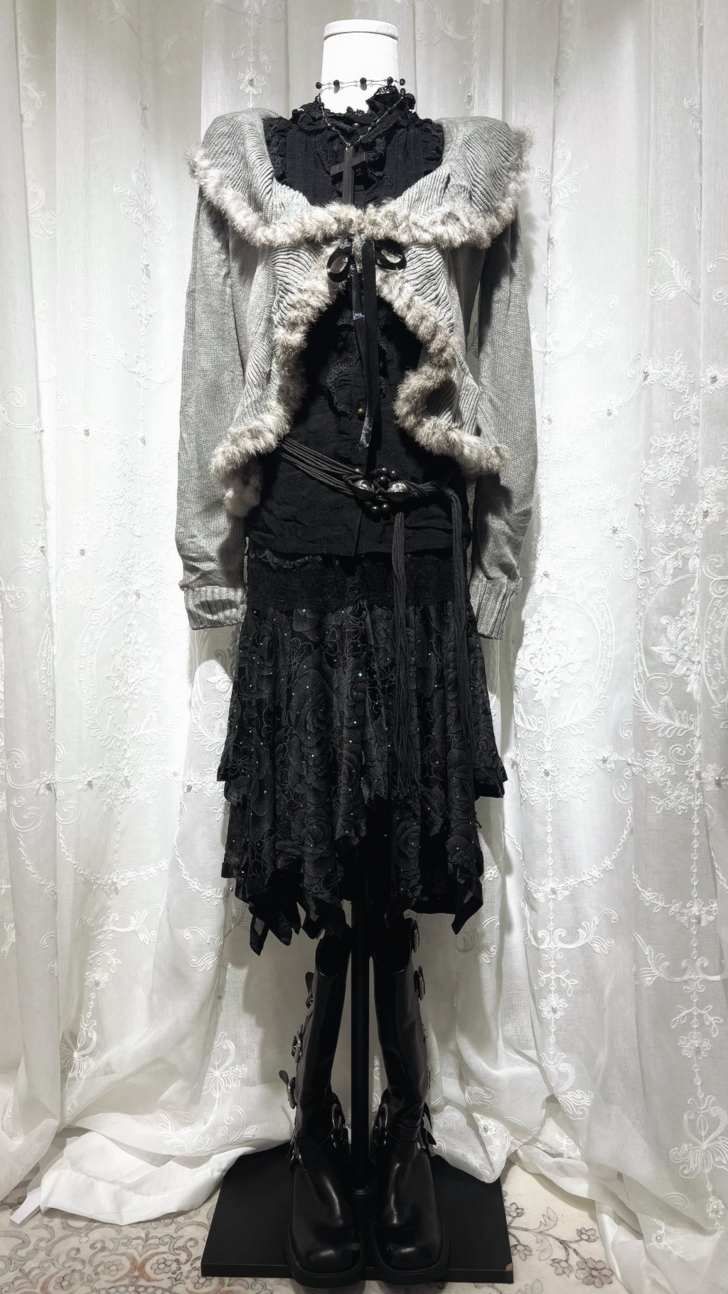 Fur Knit Gray Cardigan