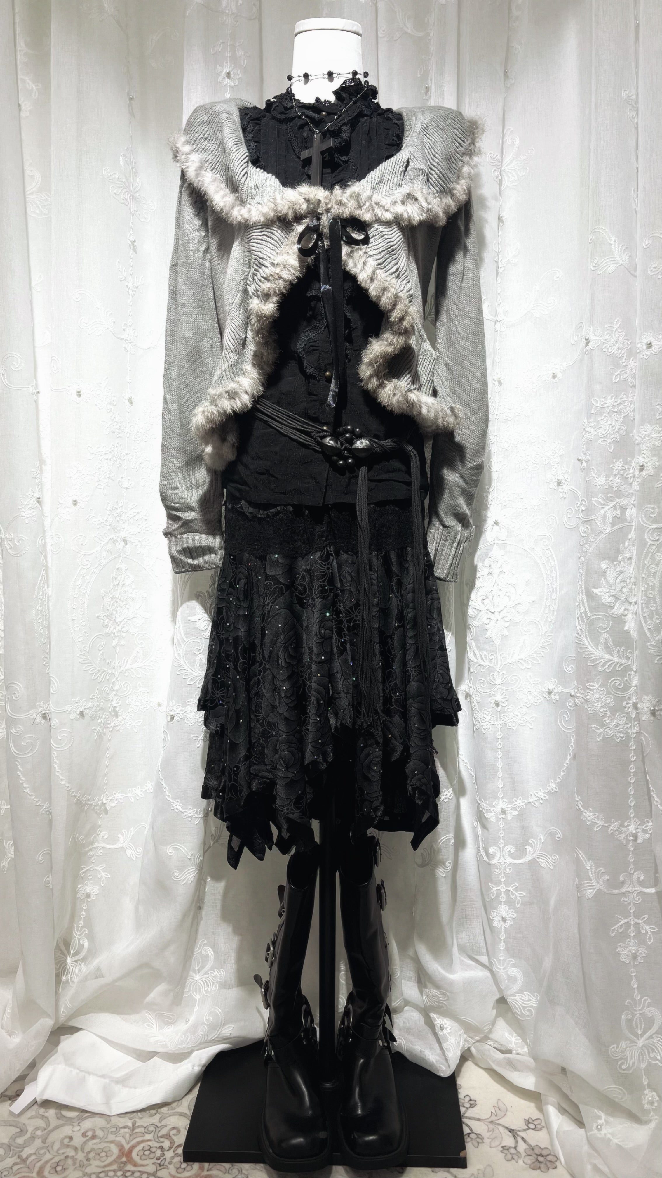 Fur Knit Gray Cardigan