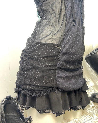 Black Satin Dot Mesh Slip