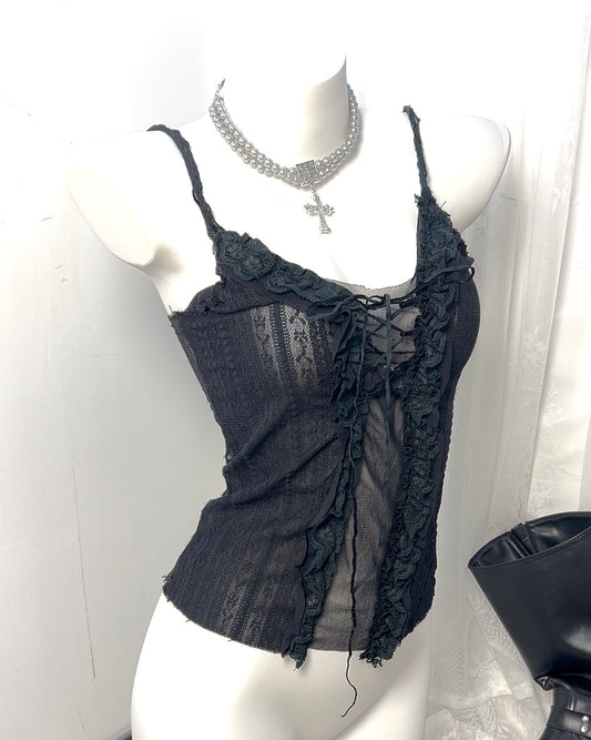 Midnight Lace-Up Cami