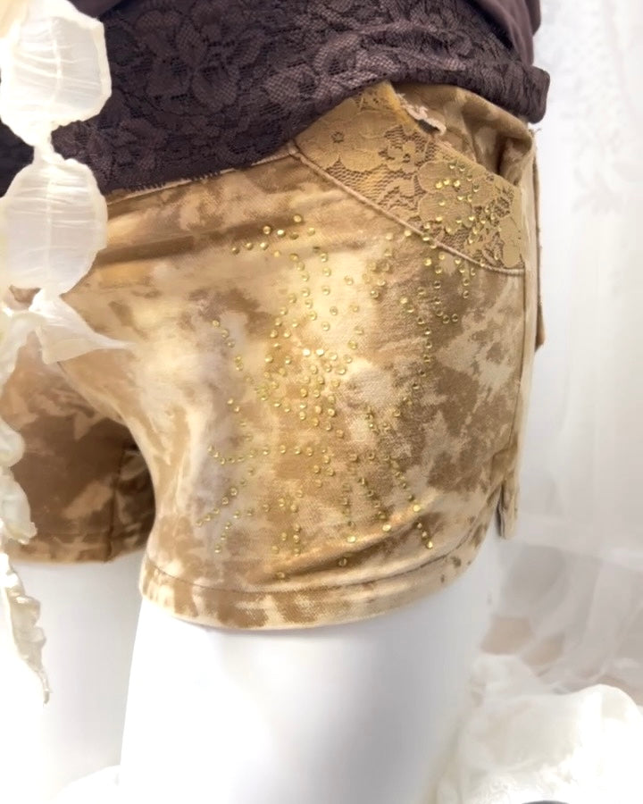 Lace Belt Acid Wash Shorts