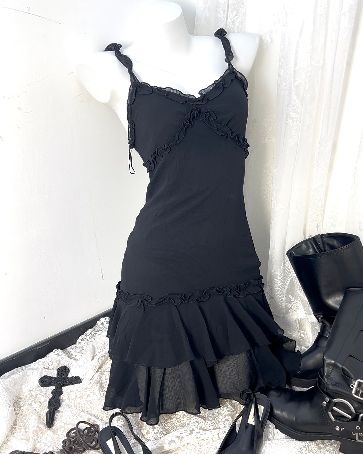 Black Ruffle Tiered Dress