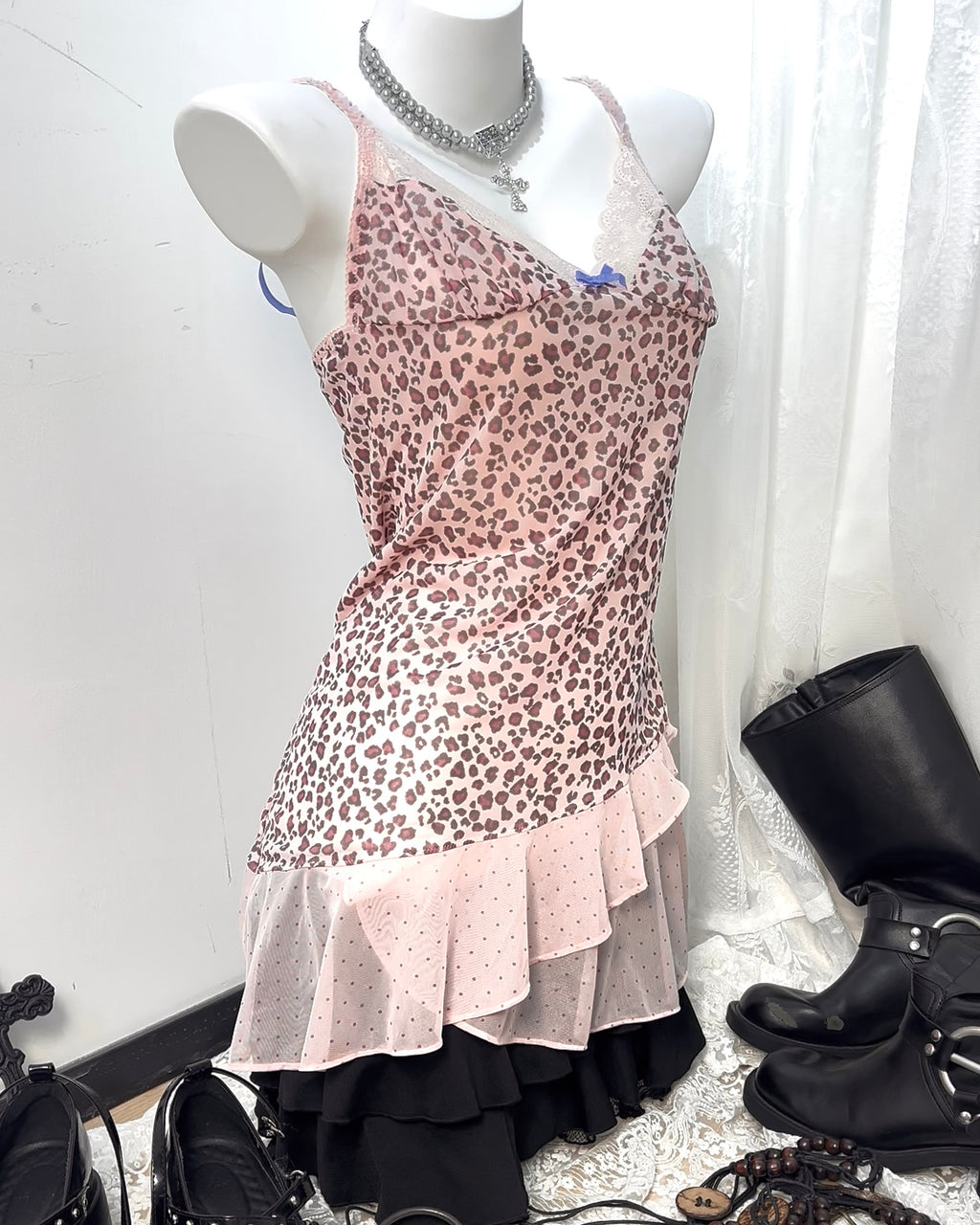 Pink Leopard Slip Dress