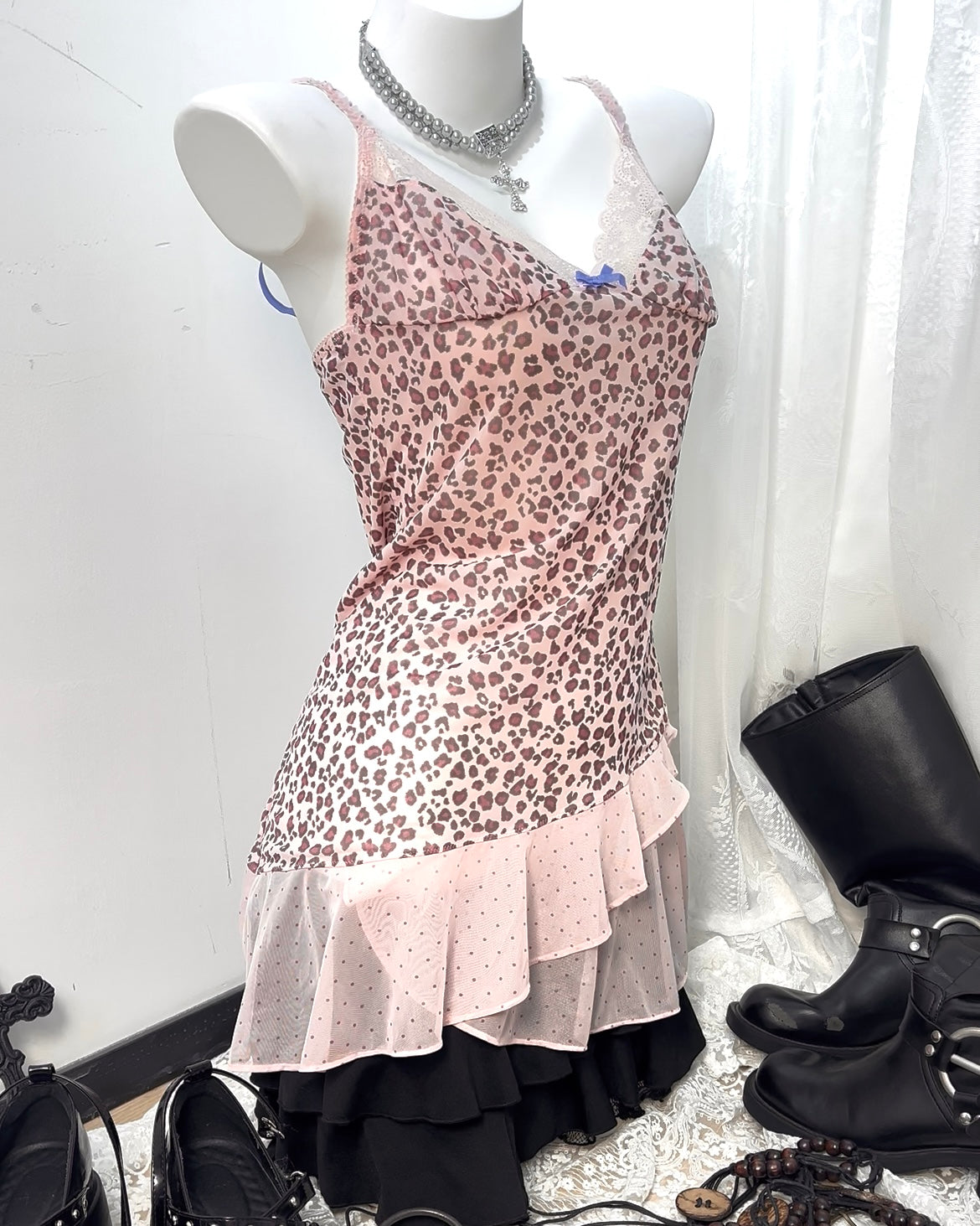 Pink Leopard Slip Dress