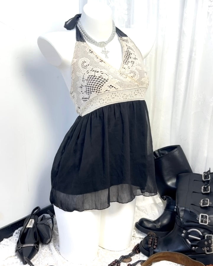 Crochet Halter Babydoll Top