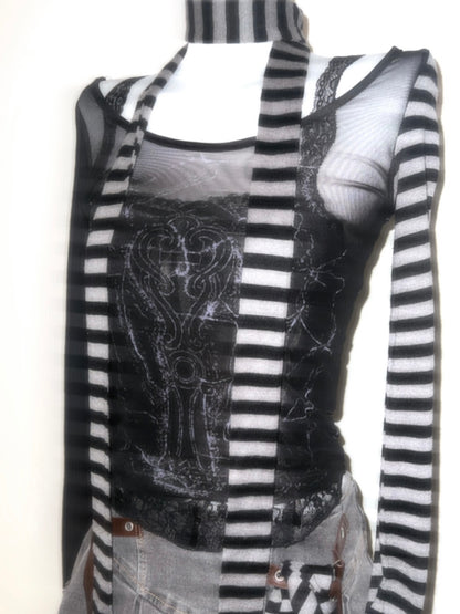 Punk Long Sleeves Top with Scarf