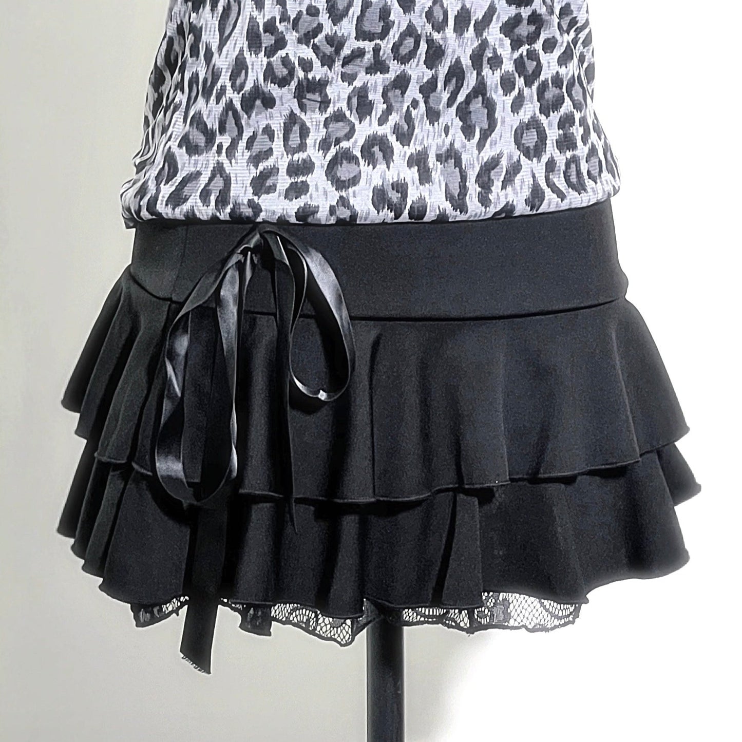 Black Mini Skirt with Ribbon