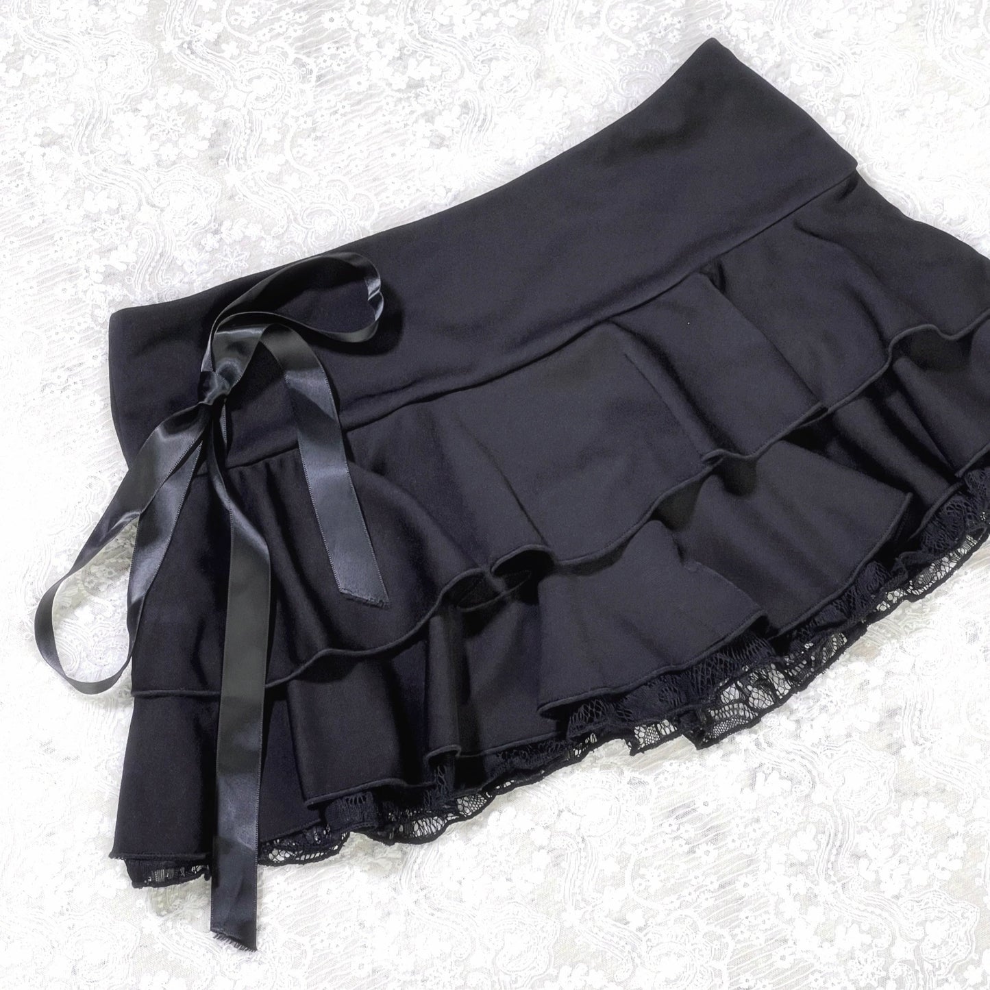 Black Mini Skirt with Ribbon