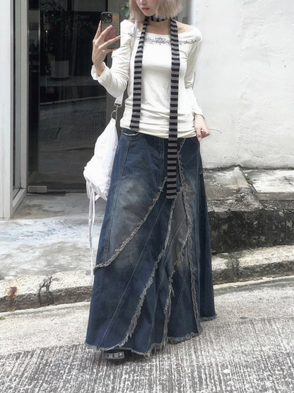 A-line Denim Maxi Skirt